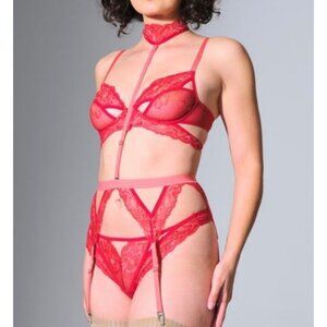 Thistle And Spire Kane Garter Belt Removable Choker Chili Red Pink M